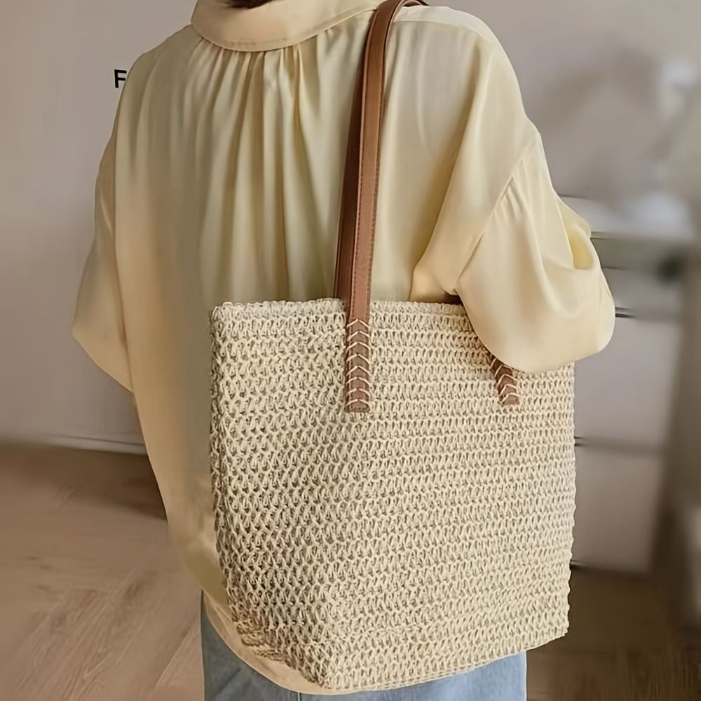 Fashion Solid Color Weave Stra - Tote Bag Beach review and price