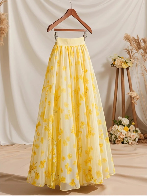 Summer 2026 High Waist Yellow  - Midi Skirt Floral review and price