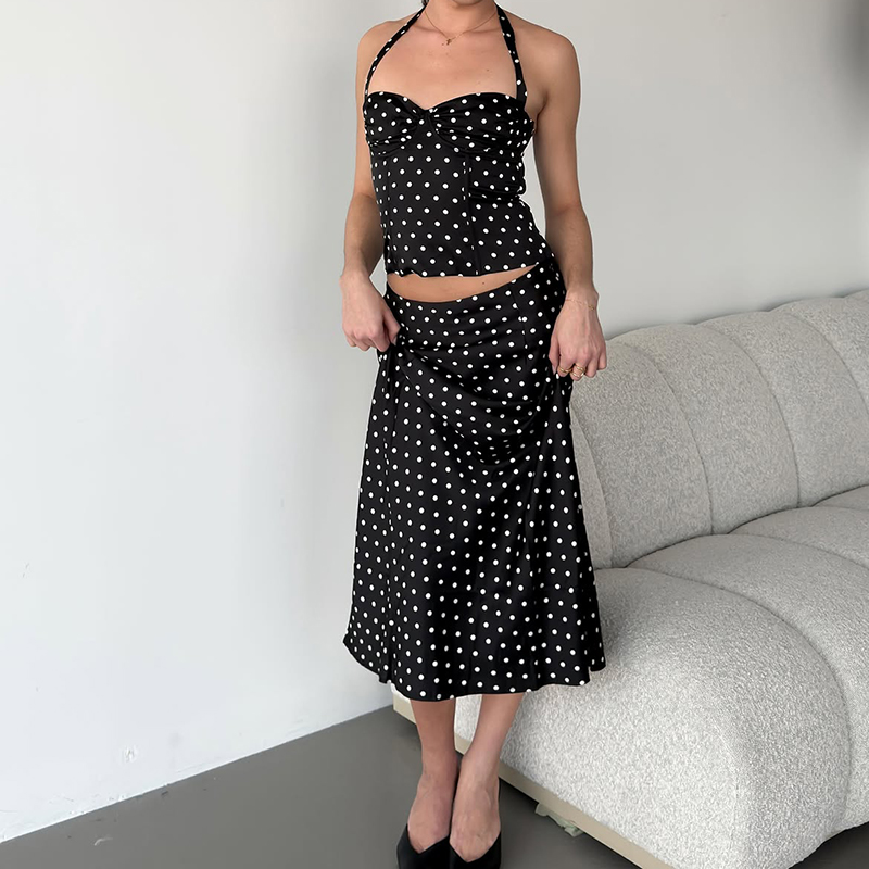 Two Piece Set Polka Dot Skirts - Crop Top Crochet review and price