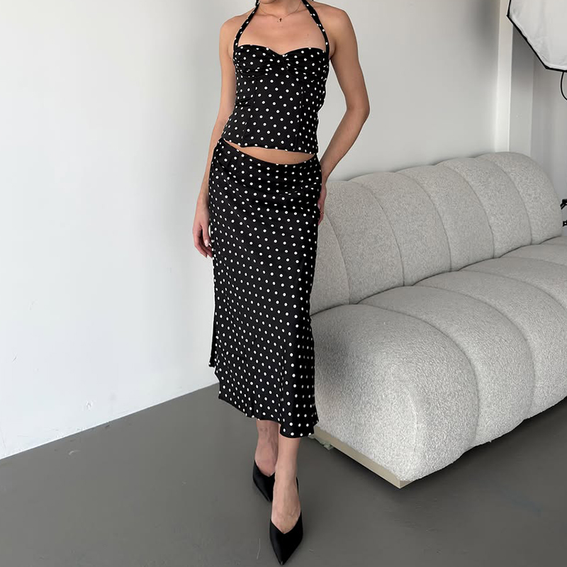 Two Piece Set Polka Dot Skirts - Crop Top Crochet review and price